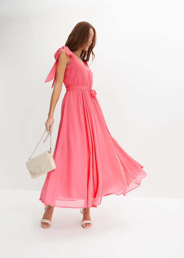 Chiffon jurk met strikdetails, Kleur: pink