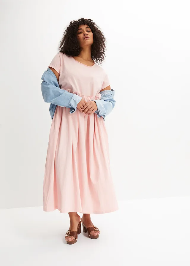 Robe midi 100% coton, Couleur: rose bonbon