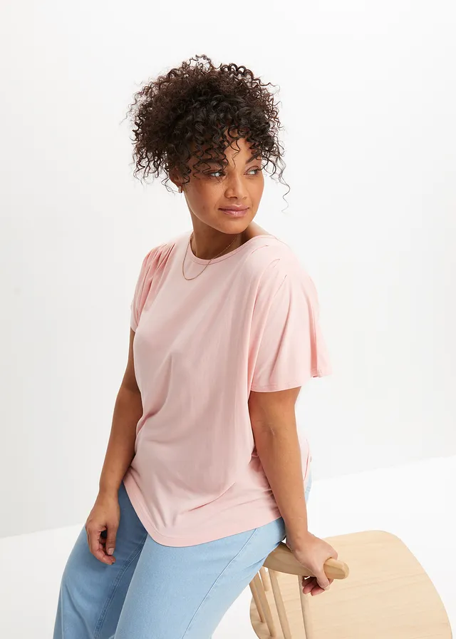 T-shirt à fronces, Couleur: rose bonbon