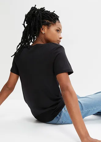 T-shirt met knoopsluiting, Kleur: zwart