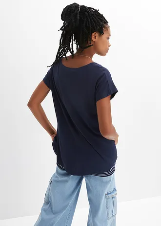 Lang shirt van een zachte viscosemix, Kleur: donkerblauw/wit gestreept