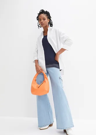 Lang shirt van een zachte viscosemix, Kleur: donkerblauw/wit gestreept