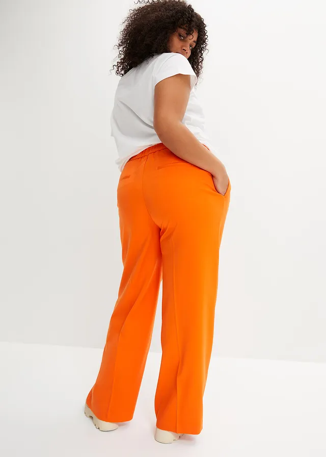 Pantalon à pinces et taille élastiquée, Couleur: orange chaud