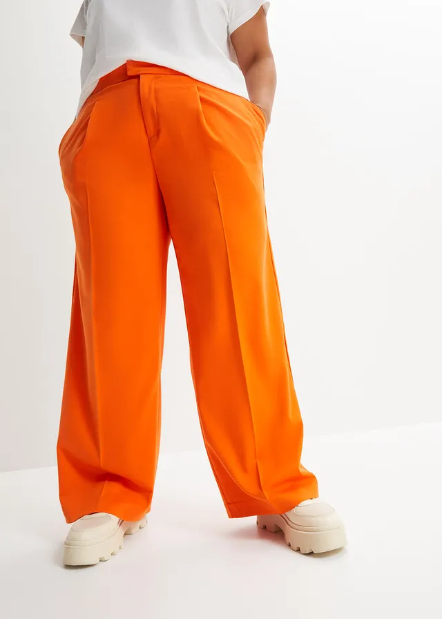 Pantalon à pinces et taille élastiquée, Couleur: orange chaud