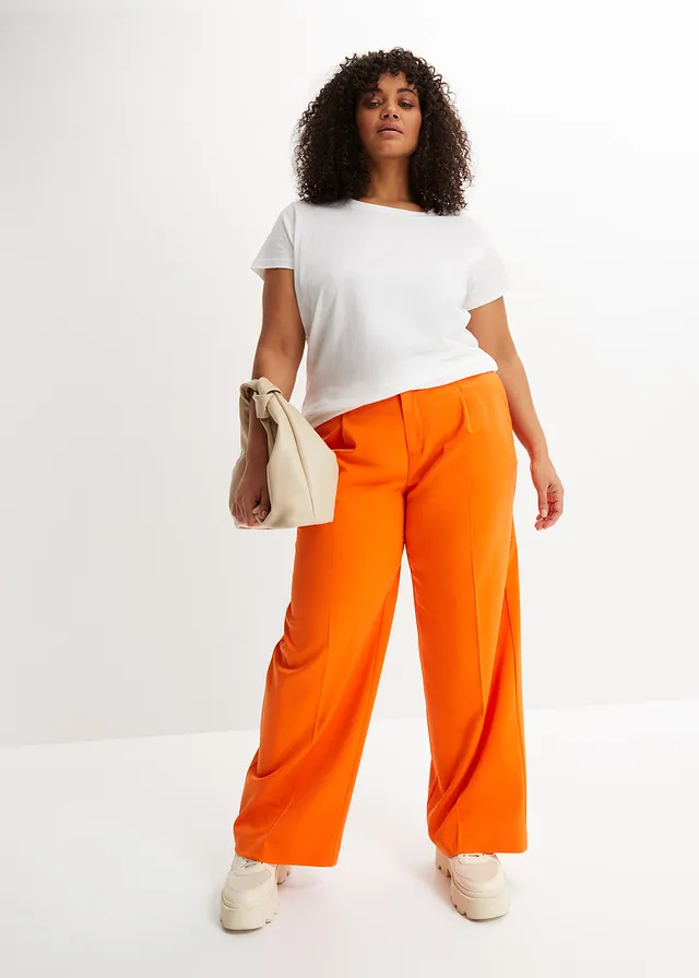 Pantalon à pinces et taille élastiquée, Couleur: orange chaud
