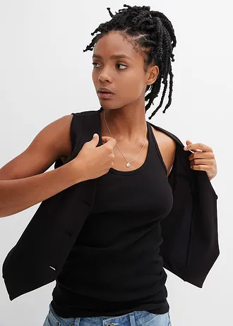 Žebrované tílko z čisté organické bavlny (2 ks v balení) • černá + šedý melír • bonprix obchod