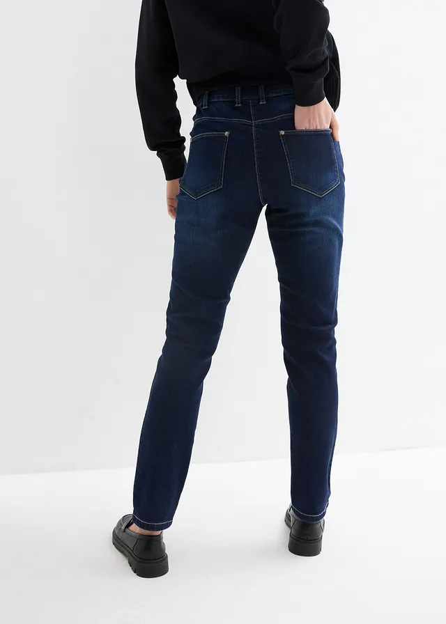 Stretch boyfriend jeans, mid waist • donkerblauw denim • product-page.page-title-suffix