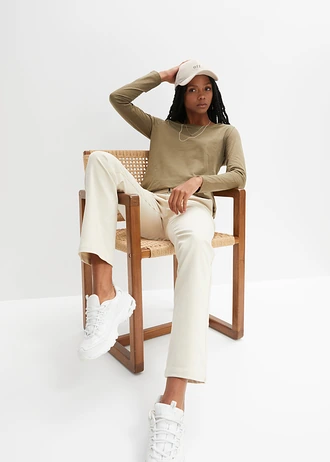 Triko s dlouhým rukávem, z lehkého žerzeje slub, barva: olivová