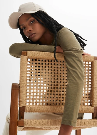 T-shirt manches en léger jersey flammé • olive • Boutique bonprix