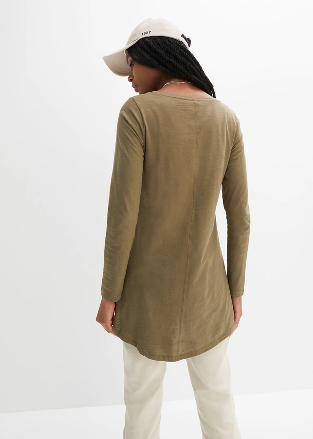T-shirt manches en léger jersey flammé, Couleur: olive