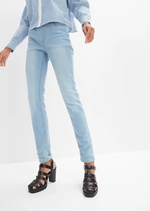 Skinny jeggings Mid Waist, pohodlná pasovka, barva: středně modrý denim