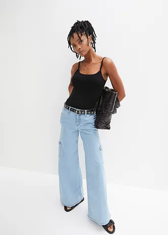 Top s úzkými ramínky, z čisté bavlny (2 ks v balení), barva: bílá + černá