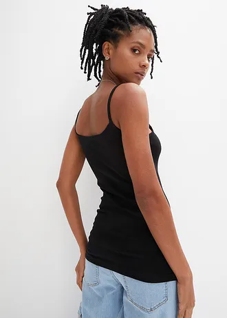 Spaghetti top van katoen (set van 2), Kleur: wit+zwart