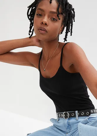 Spaghetti top van katoen (set van 2), Kleur: wit+zwart