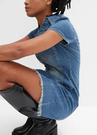 Džínové šaty s knoflíky a nezačištěným spodním okrajem • modrý denim • bonprix obchod
