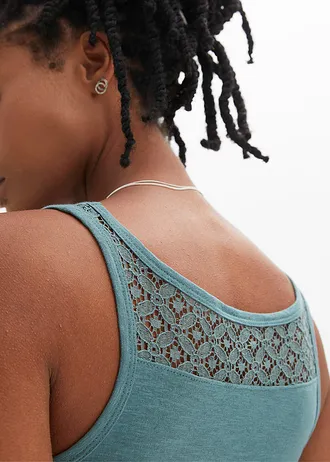 Robe en jersey coton avec dentelle • gris vert • Boutique bonprix