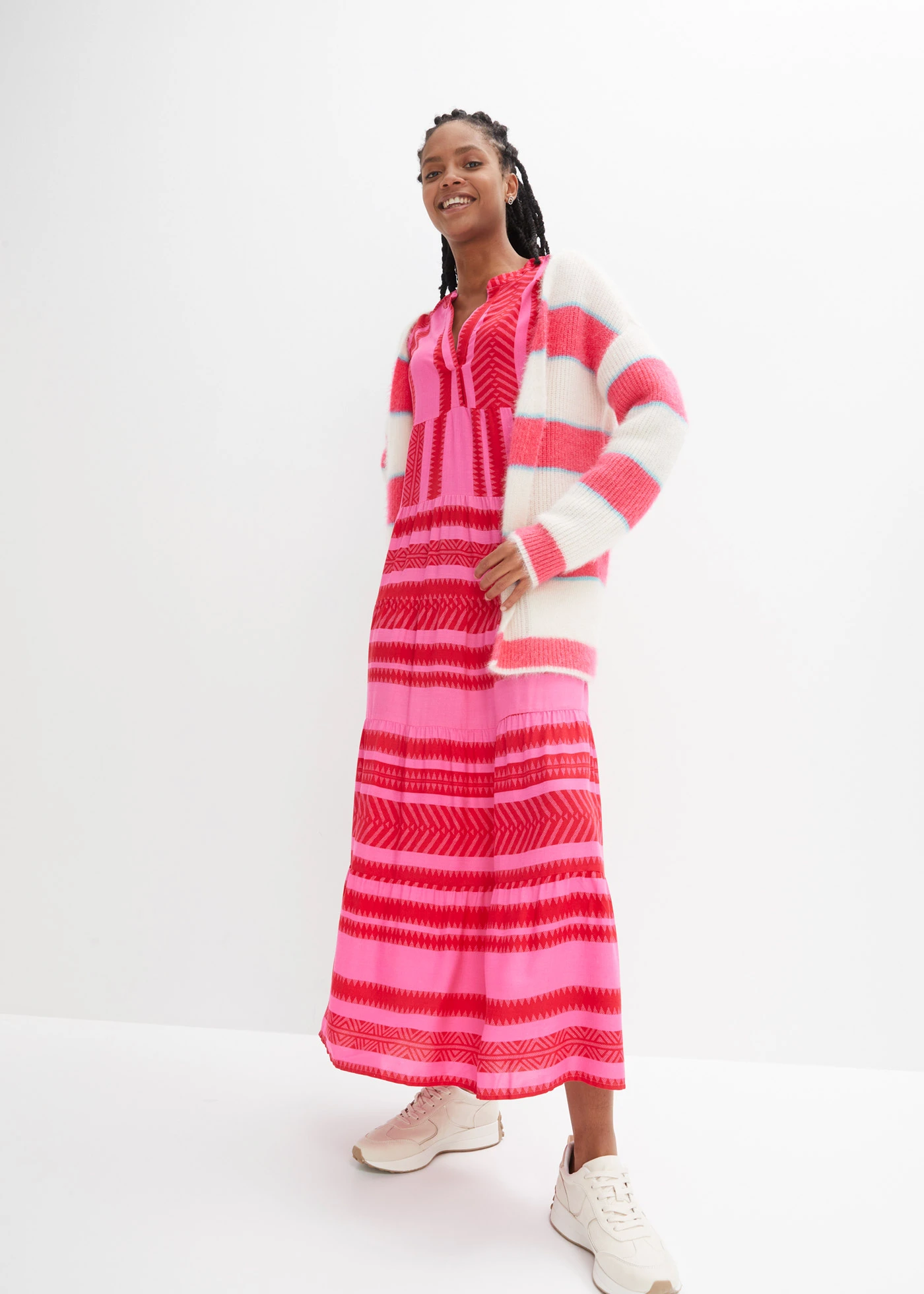 Maxi jurk van soepele viscose • rood/pink met print • bonprix online shop