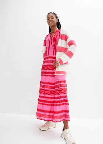 Maxi jurk van soepele viscose, Kleur: rood/pink met print