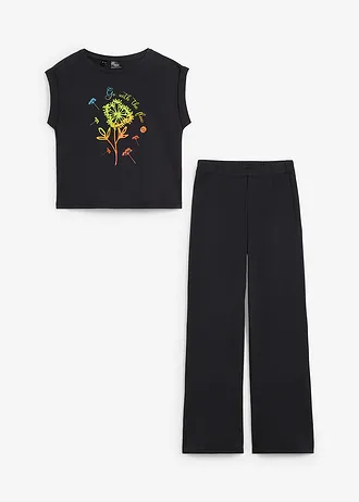 Dívčí triko a legíny Falred s organickou bavlnou (2dílná souprava) • černá • bonprix obchod