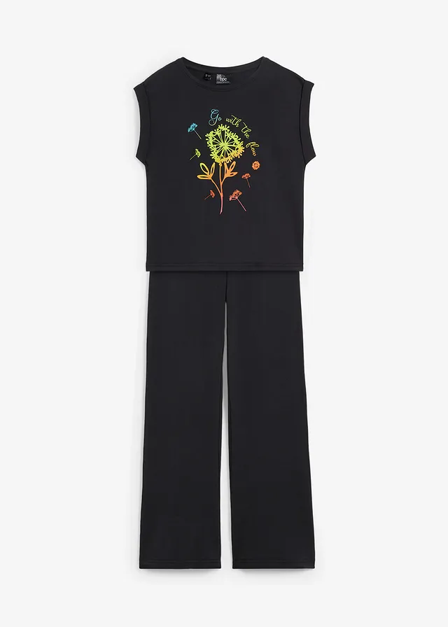 Dívčí triko a legíny Falred s organickou bavlnou (2dílná souprava) • černá • bonprix obchod
