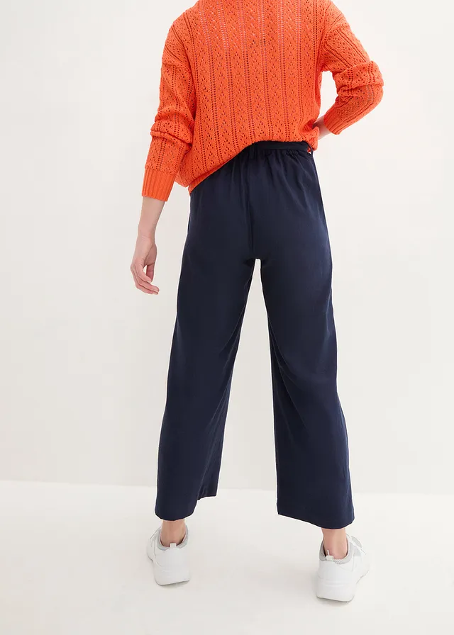 Culotte in een lichte linnenmix, Kleur: donkerblauw