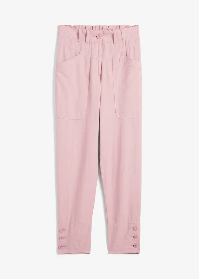 Pantaloni din in, cu nasturi la tiv