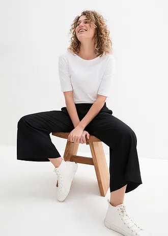 Culotte nohavice, široké, z padavej viskózy • čierna • obchod bonprix