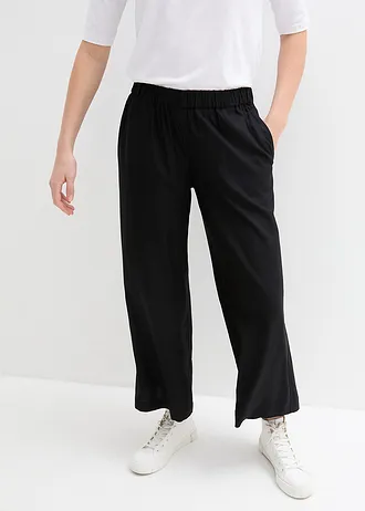 Pantaloni culotte largi din viscoză fluidă • negru • magazin bonprix