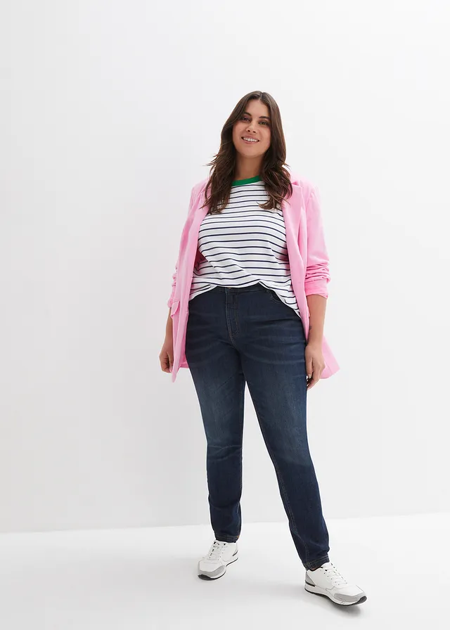 T-shirt oversize 100% coton, Couleur: blanc/bleu profond/vert gazon rayé