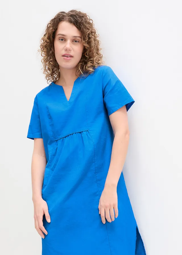 Tuniekjurk met zakken van een mix van linnen en katoen • azuurblauw • product-page.page-title-suffix