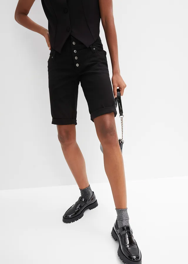 Bermuda en coton extensible, Couleur: noir