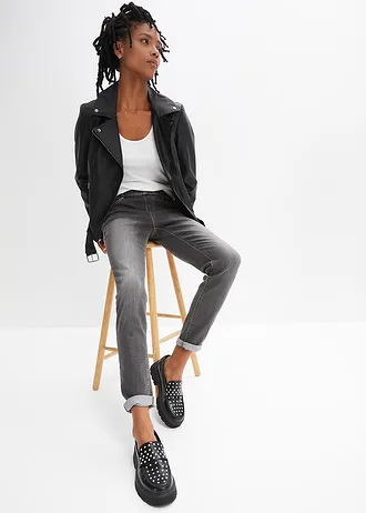 Skinny jegging mid waist met comfortband, Kleur: zwart denim