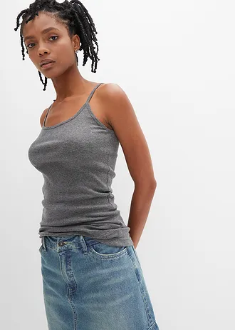 Top cu bretele subțiri (set/2 buc.) • negru-gri melanj • magazin bonprix