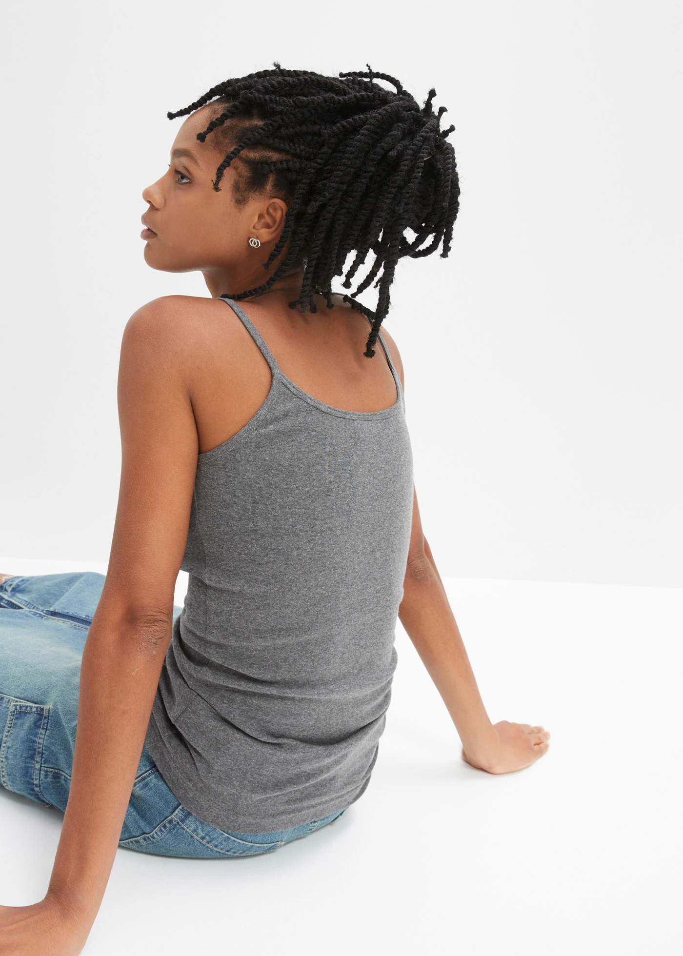 Lot de 2 tops à bretelles spaghetti 100% coton • noir + gris chiné • Boutique bonprix