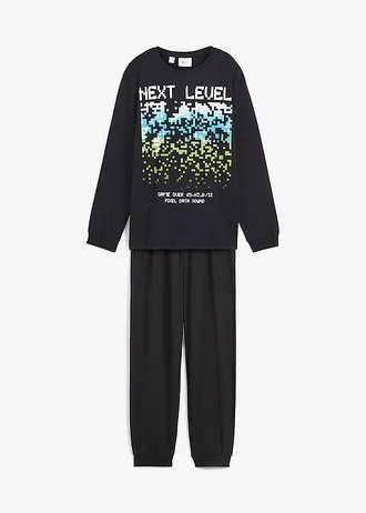Pyjama van katoen (2-dlg. set) • zwart met print • bonprix online shop