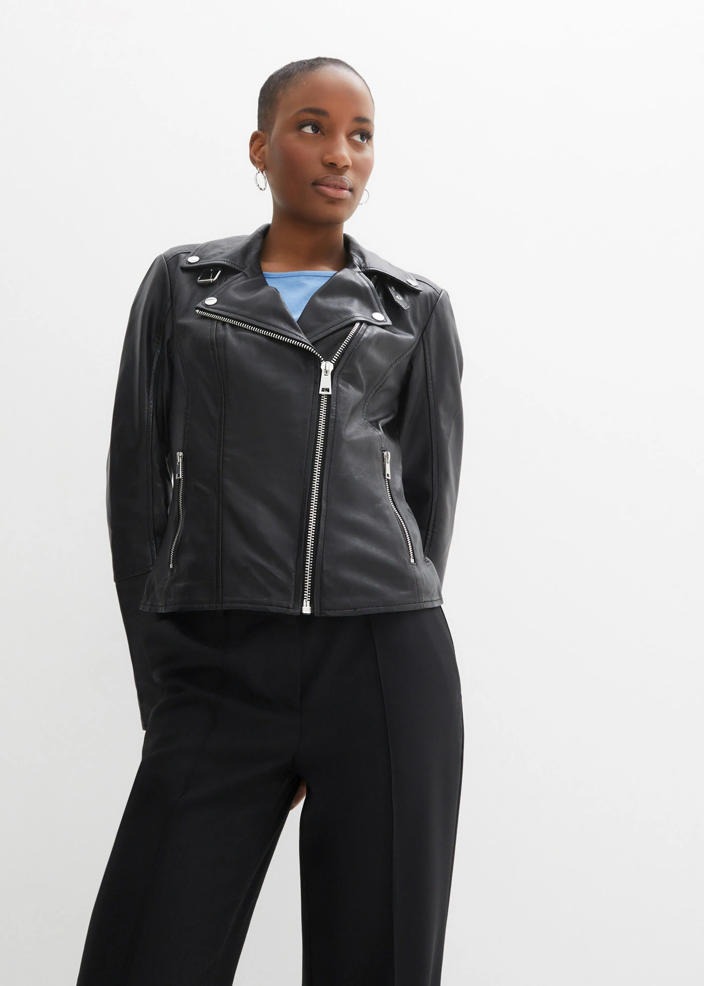 Geacă biker din piele nappa de miel • negru • magazin bonprix