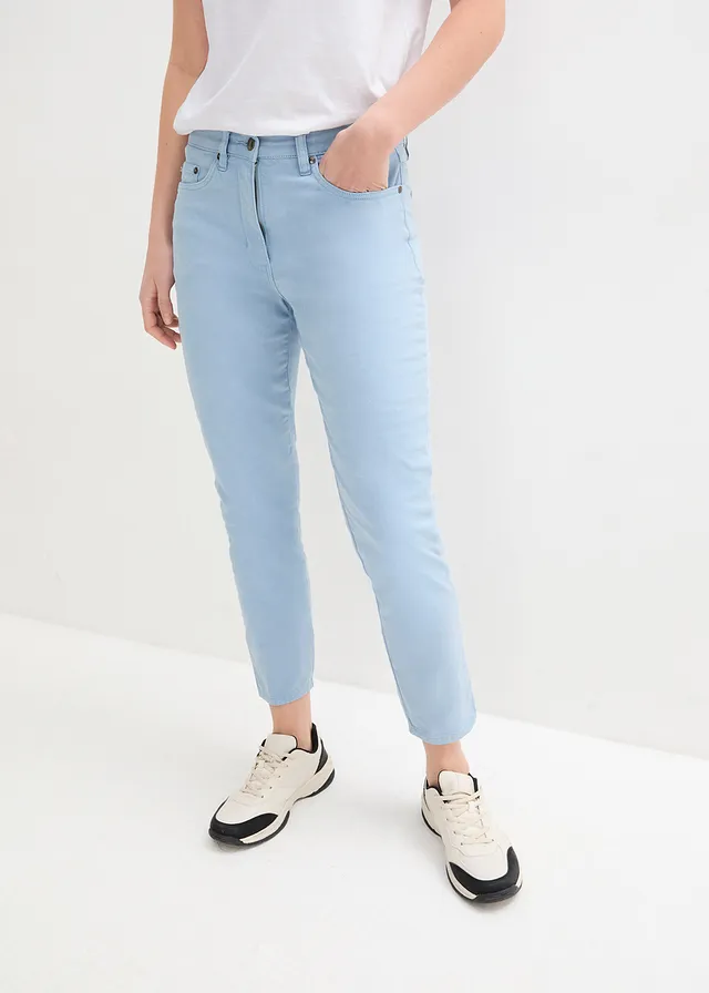 Pantalon twill raccourci look used, Couleur: bleu clair