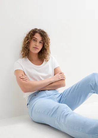 Zkrácené keprové kalhoty ve vzhledu Used • světle modrá • bonprix obchod