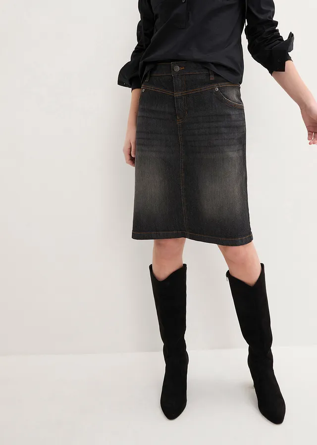 Stretch spijkerrok, Kleur: zwart denim used