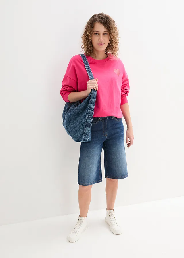 Sweat oversize en coton, Couleur: magenta-rouge piment imprimé