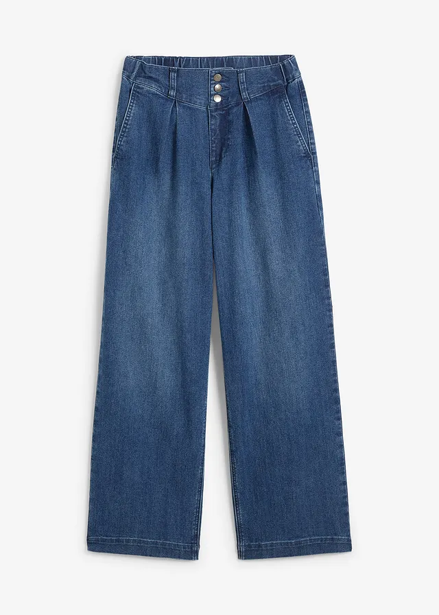 Blugi cropped Wide Leg, High Waist, cu talie comodă