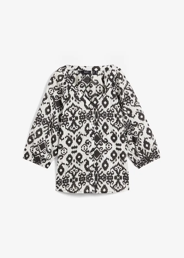 Chemisier 100% coton, Couleur: blanc-noir paisley