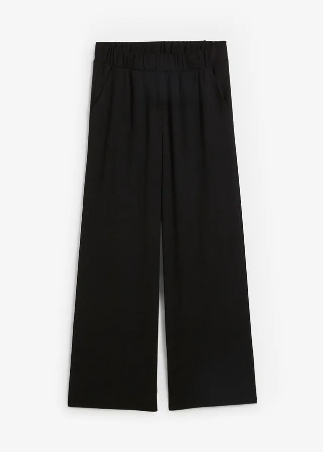 Pantaloni largi din jerse texturat, cu talie înaltă