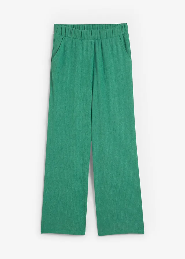 Pantaloni largi din jerse texturat, cu talie înaltă