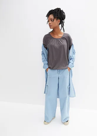 Oversized shirt in een viscosemix, Kleur: leisteengrijs
