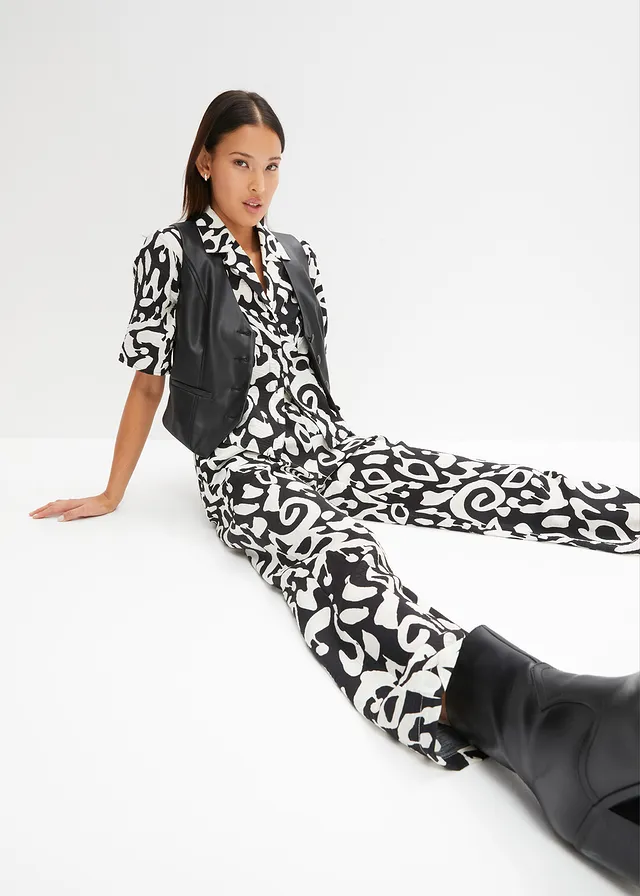 Pantalon large en viscose texturée • noir-blanc cassé • product-page.page-title-suffix