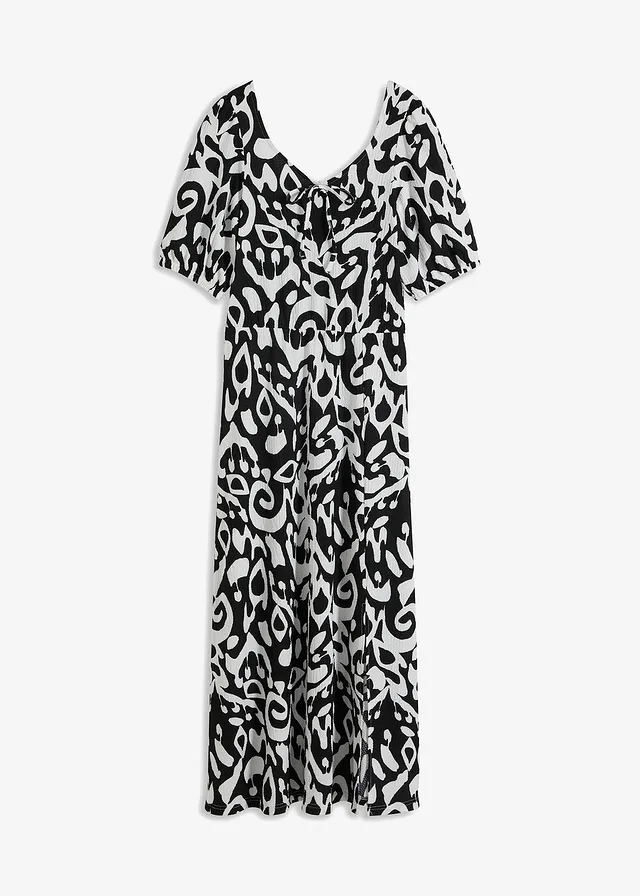 Rochie midi din jerse crep, cu șliț lung