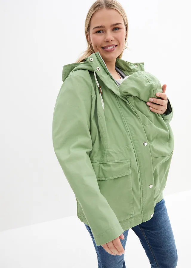 Veste de grossesse 3en1 avec empiècement de portage, Couleur: vert mousse/blanc