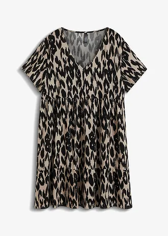 Rochie tip tunică din viscoză fluidă • negru/bej • magazin bonprix