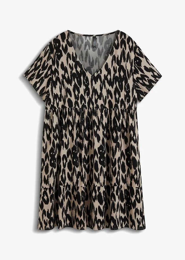 Rochie tip tunică din viscoză fluidă • negru/bej • magazin bonprix